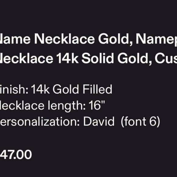 “David” 16” 14K Gold Filled Name Necklace/Chain - Picture 4 of 4